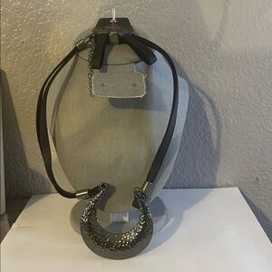 Elegant Black and Silver Necklace & Earrings- Leather Inspired.